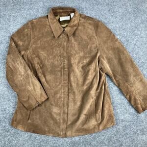 Elisabeth Liz Claiborne Jacket Womens Size 18 Brown Suede Button Front Classic